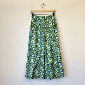 FREE PEOPLE Menocra Cropped Pants Green Ditsy Floral Wide Leg Boho